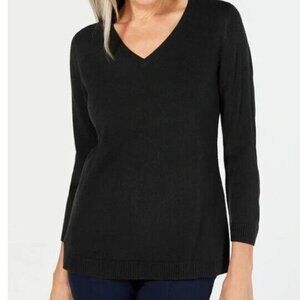 Karen Scott Womens S Black Luxsoft V Neck Pullover Sweater NWT CX85